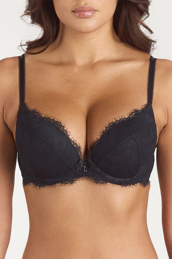 Lace Hög Push-Up BH - Svart