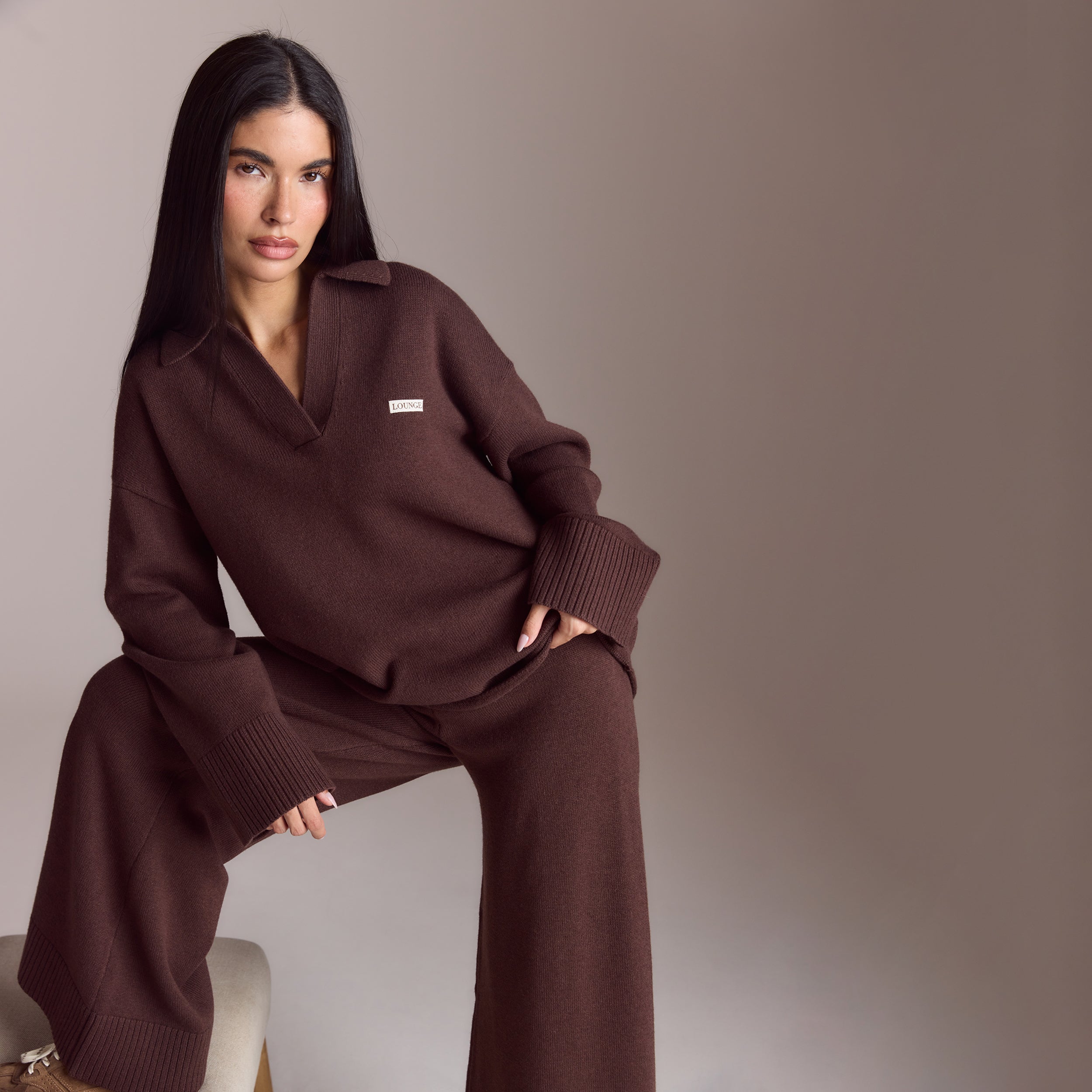 Stickad tröja med halvknäppning | Stickad tröja med halvknäppning - Choklad