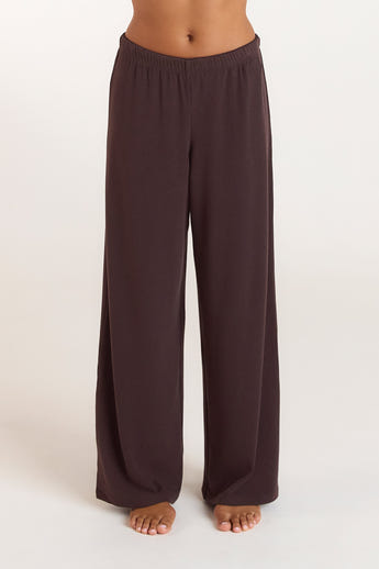 Ribbed Pyjamabyxor - Mörk Choklad
