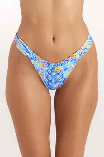 Mosaic High-Leg Bikini Stringtrosor - Blå Print