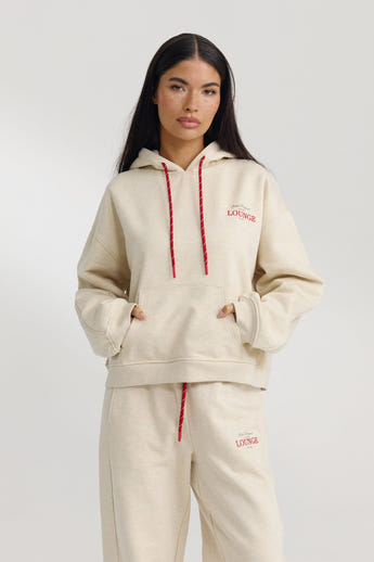 Oversized Huvtröja - Havrefärgad Marl alternate