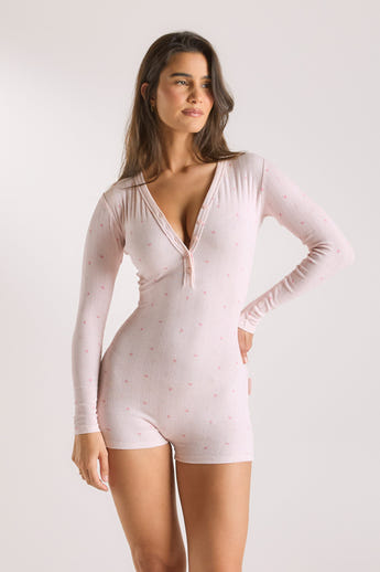 Pointelle Romper - Blommig Rosa