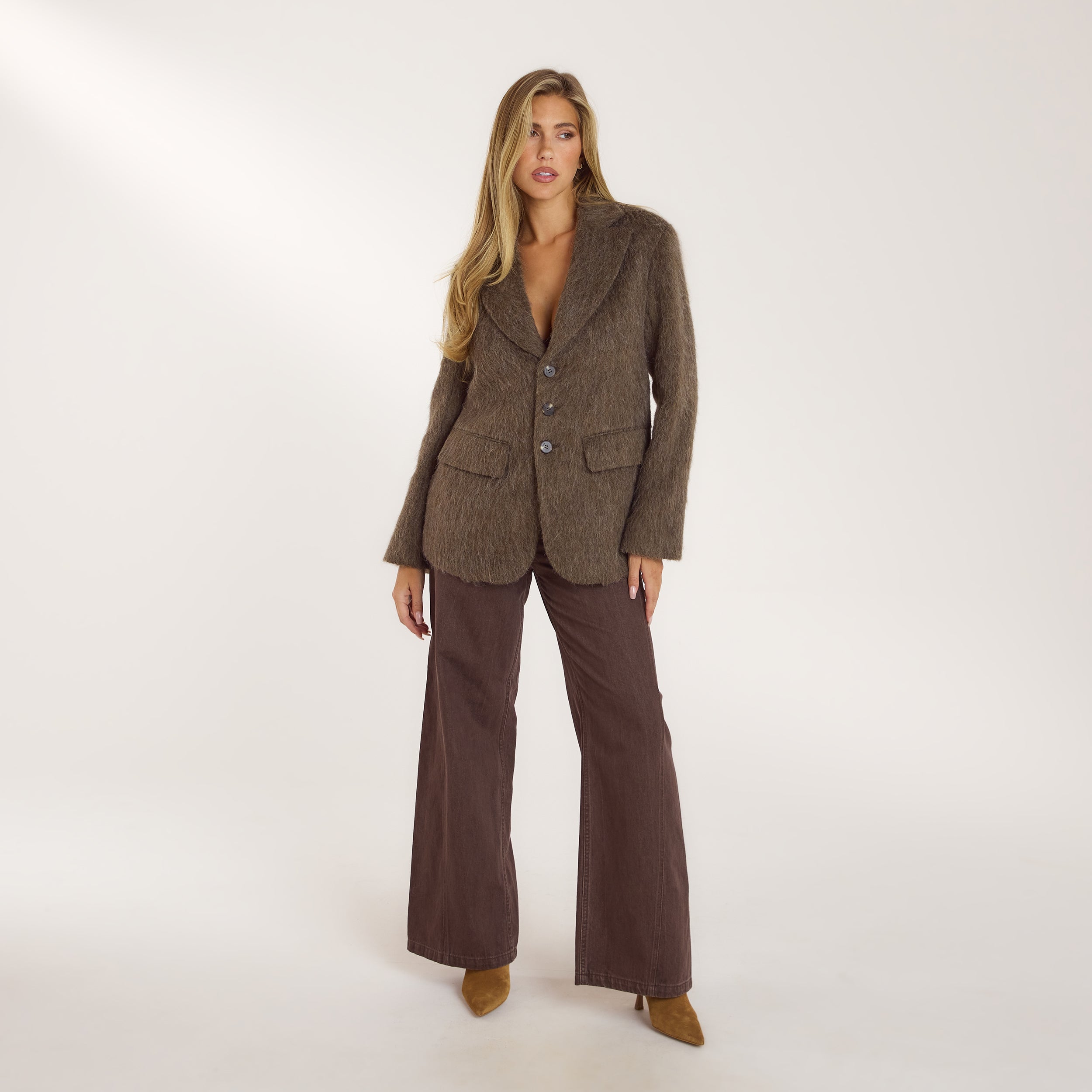 Oversized Blazer i ullblandning | Oversized Blazer i ullblandning - Minkfärgad