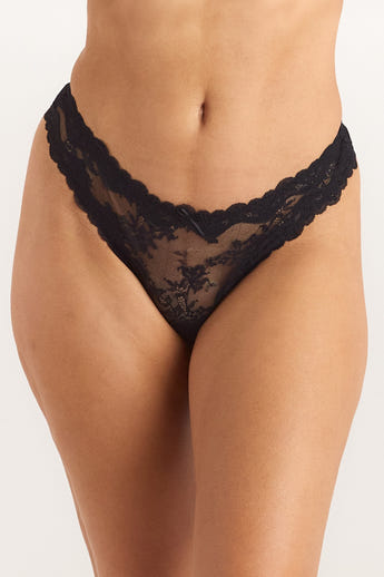 Demure Lace Stringtrosor - Svart