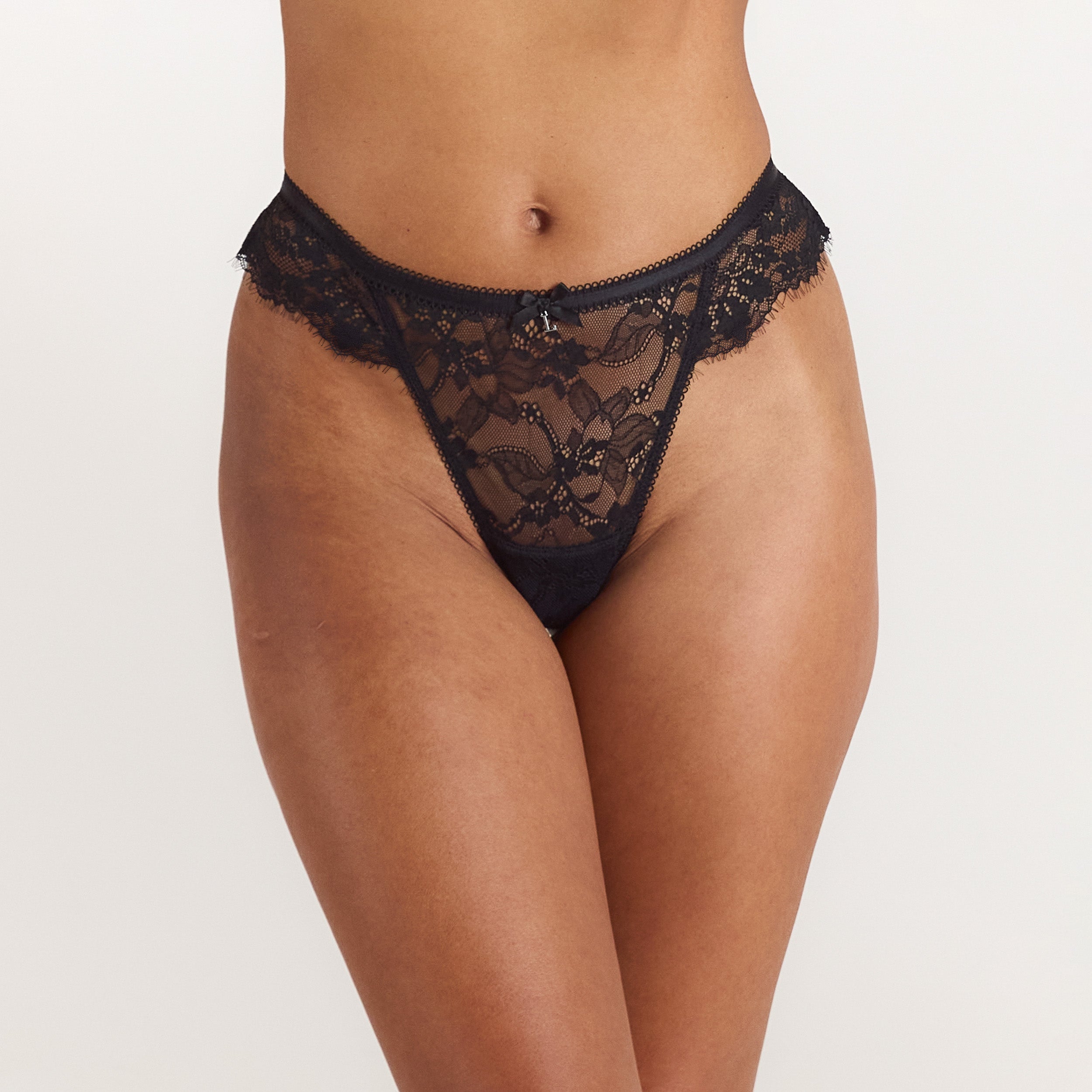 Lace Trim Stringtrosor - Svart