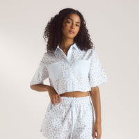 Bloom & Stripe Kortärmad Pyjamasskjorta - Blå