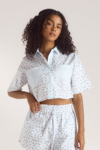 Bloom & Stripe Kortärmad Pyjamasskjorta - Blå