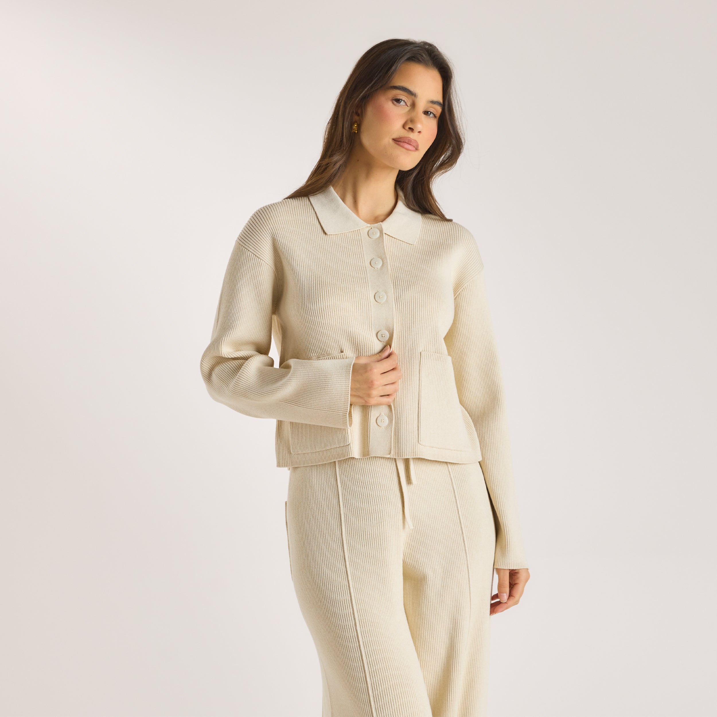 Stickad Oversized Skjorta | Stickad Oversized Skjorta - Krämfärgad