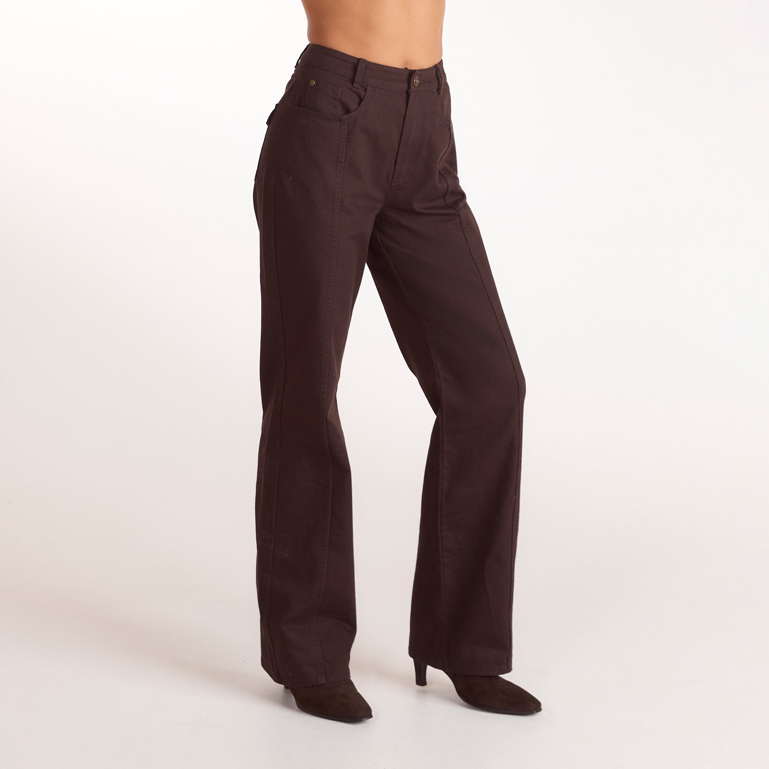 Denimkorsett Jeans med raka ben - Choklad