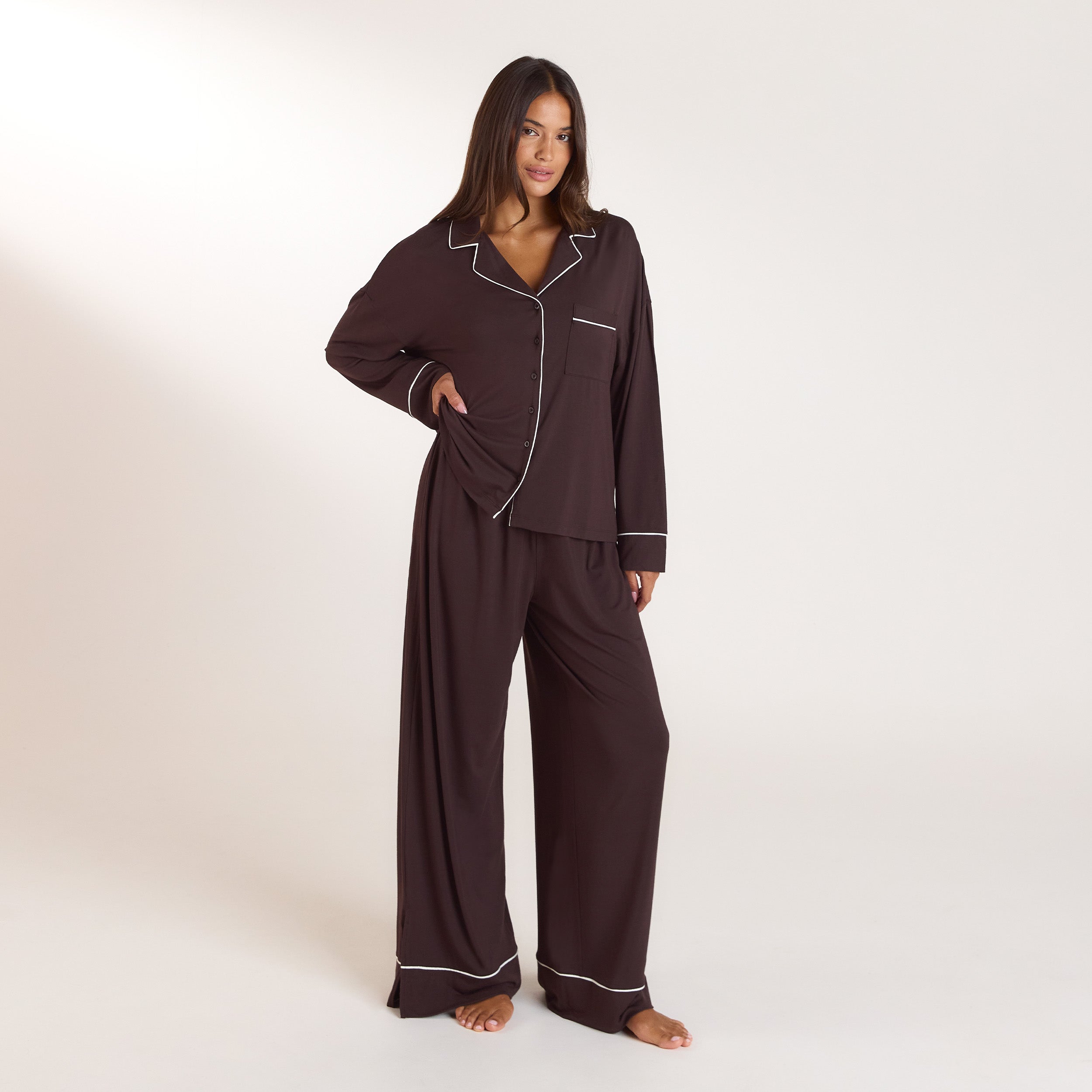 Modal Pyjamasskjorta - Mörk Choklad alternate