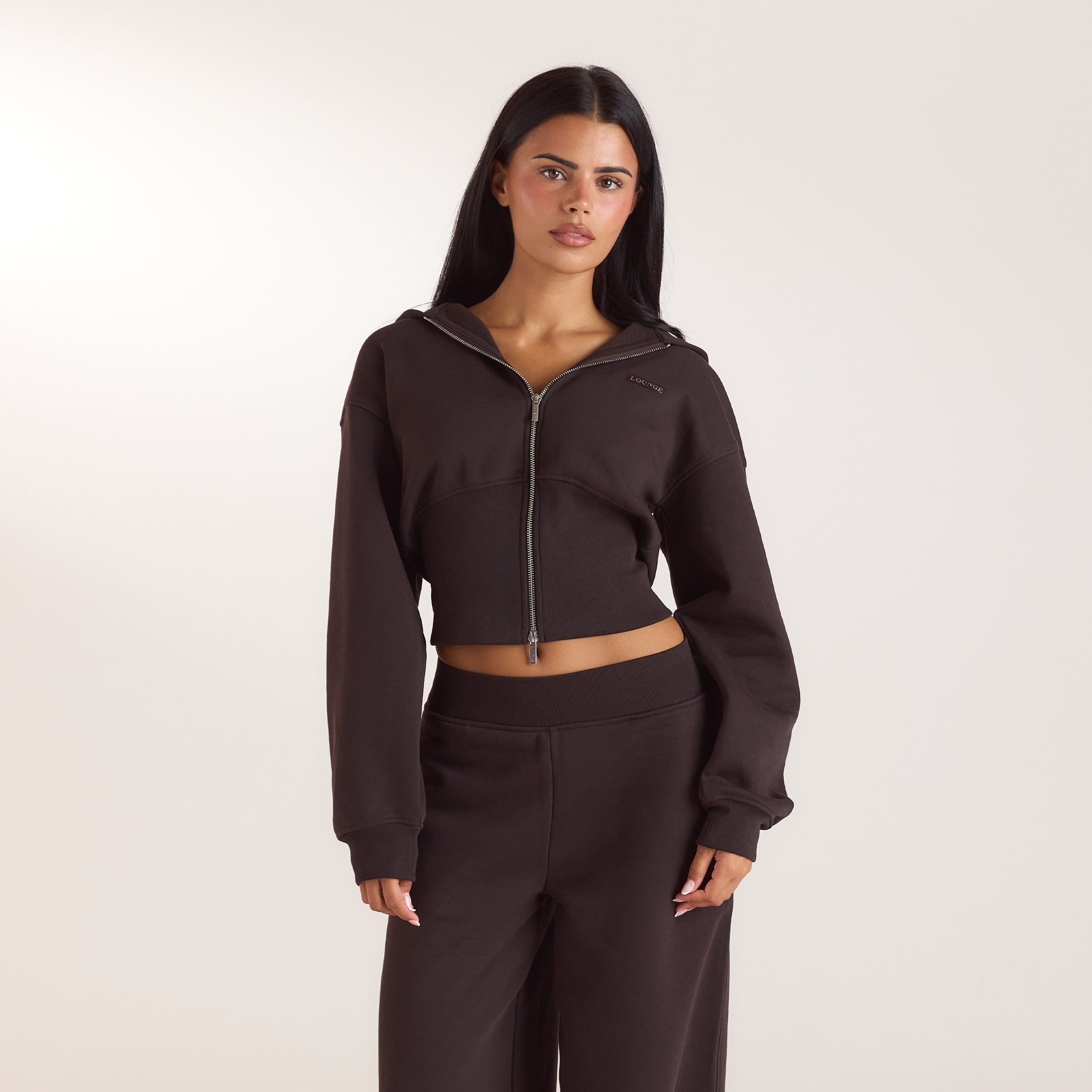 Hoodie med figurnära midja och dragkedja - Mörk Choklad alternate