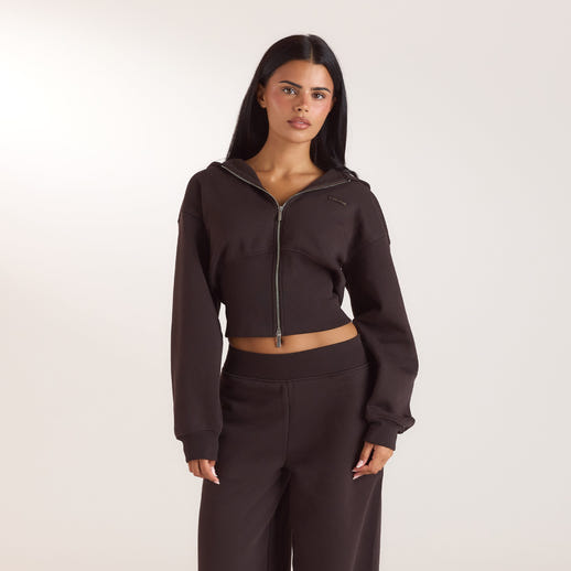 Hoodie med figurnära midja och dragkedja - Mörk Choklad alternate