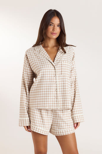 Gingham Pyjamasskjorta - Beige
