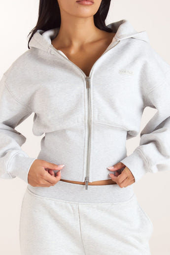 Hoodie med figurnära midja och dragkedja - Grå