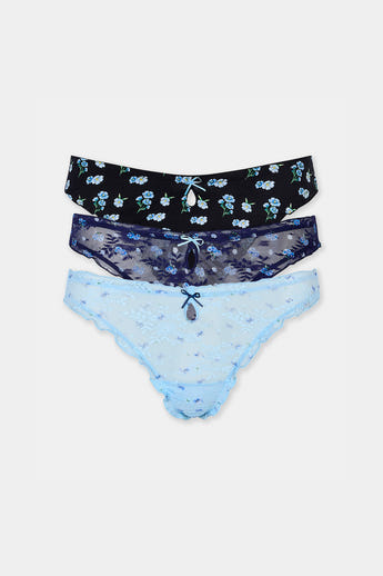 Printed Stringtrosor (3-pack) - Blå Print