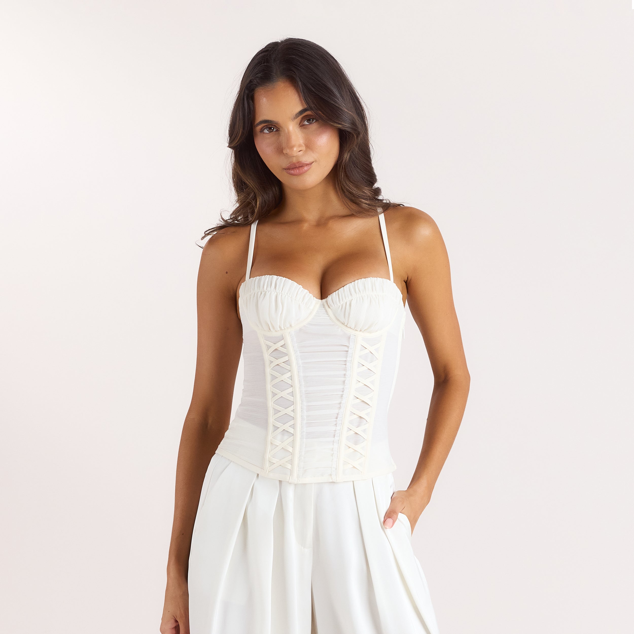 Ruched Sheer Korsettop - Krämfärgad