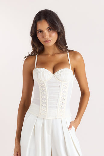 Ruched Sheer Korsettop - Krämfärgad
