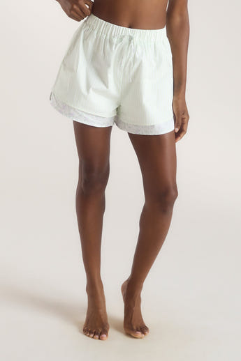 Bloom & Stripe Pyjama Shorts - Salviagrön