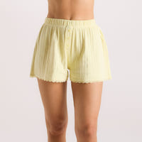 Pointelle Pyjama Shorts - Smörblommig Gul