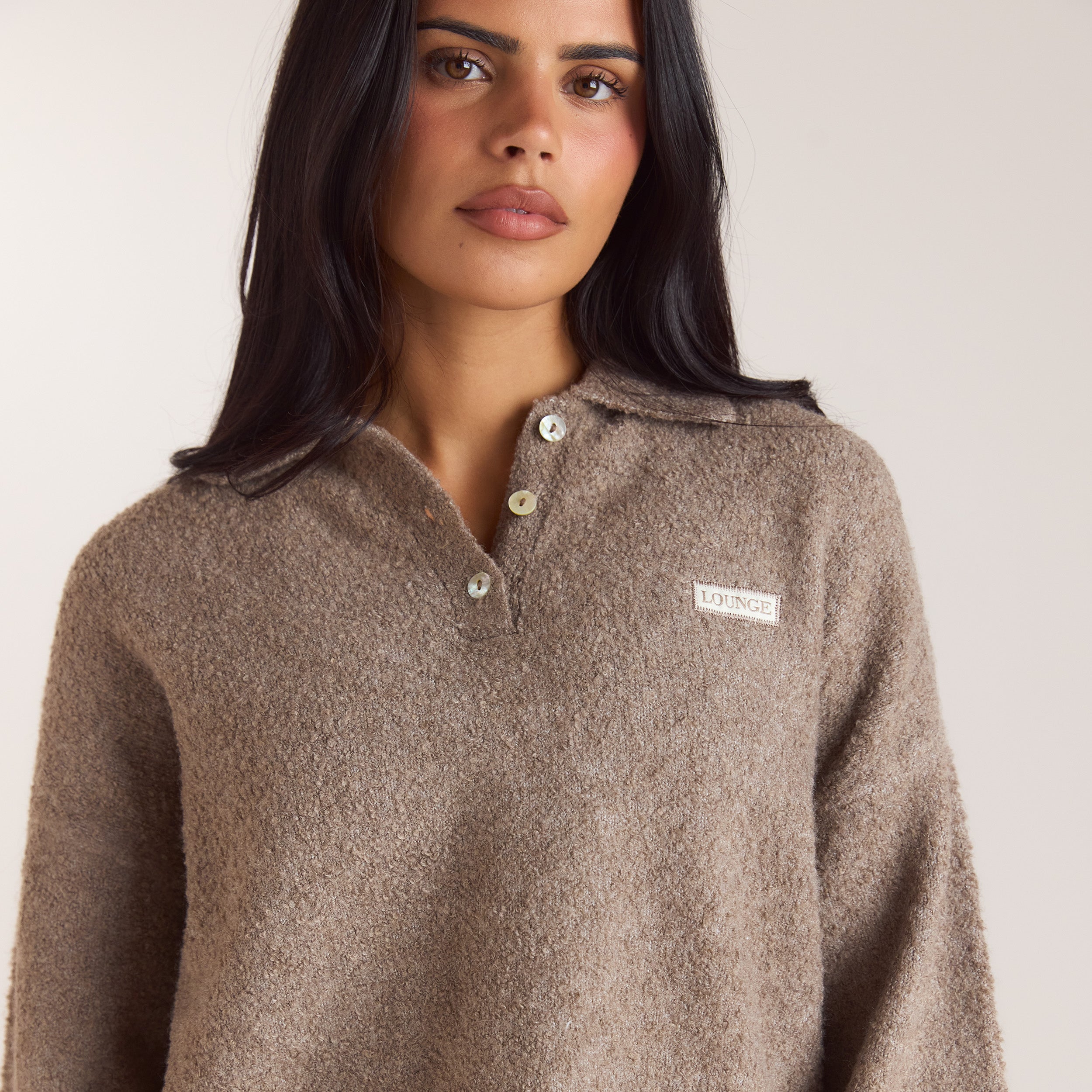 Stickad bouclé-polotröja | Stickad bouclé-polotröja - Mullvadsgrå