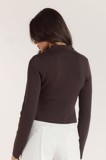 Ribbad Stickad Kofta - Choklad alternate