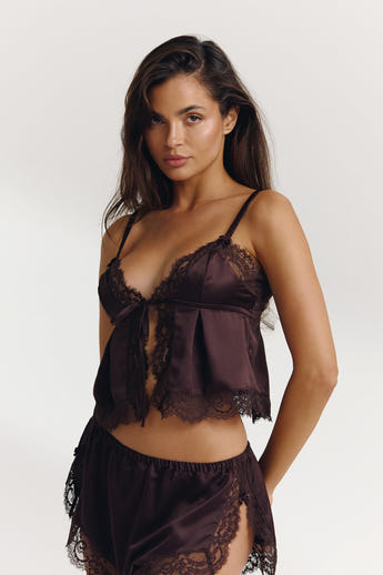 Cami Pyjamatopp i Satin - Choklad alternate
