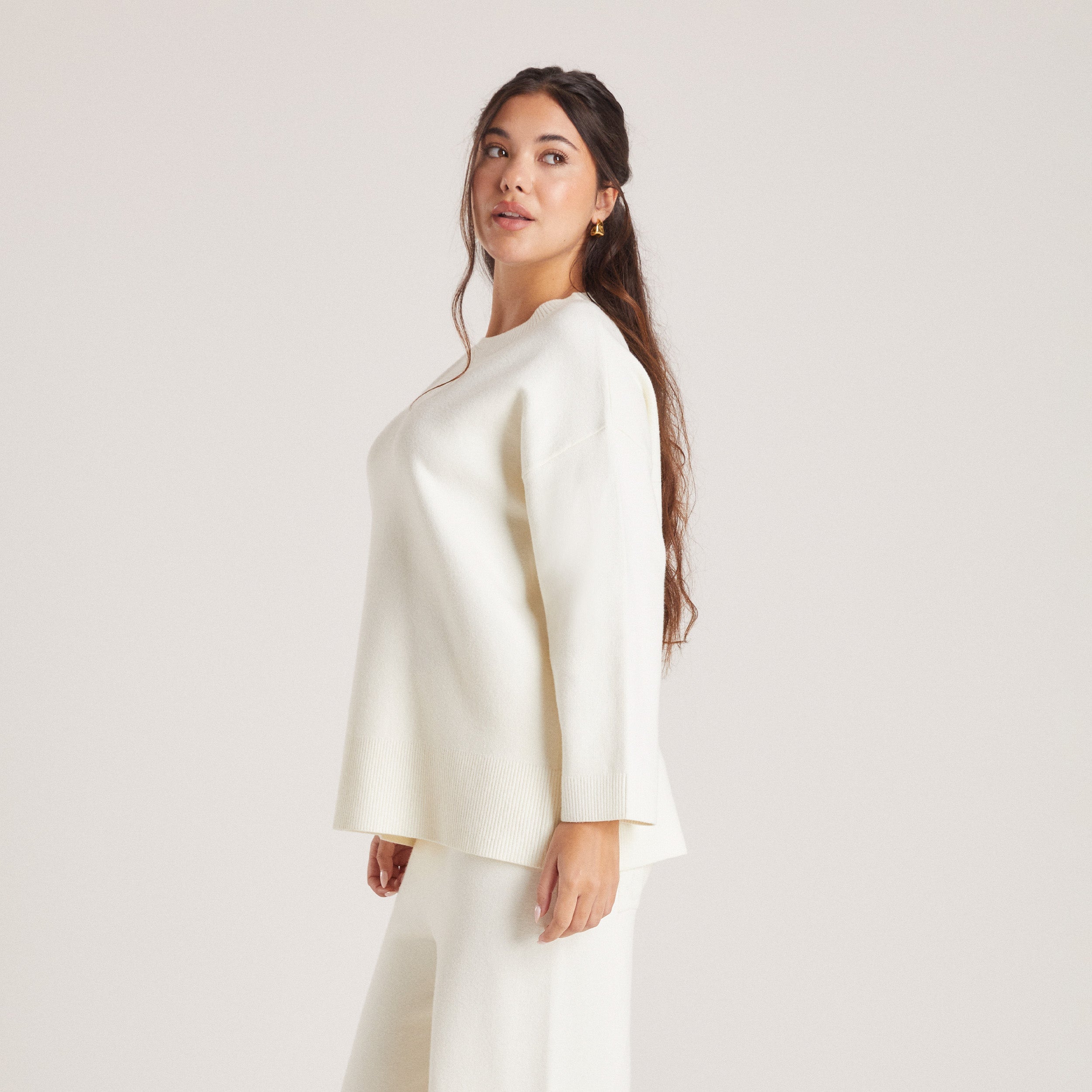 Stickad Tröja med rund hals | Knitted Crew Neck Jumper - Creme