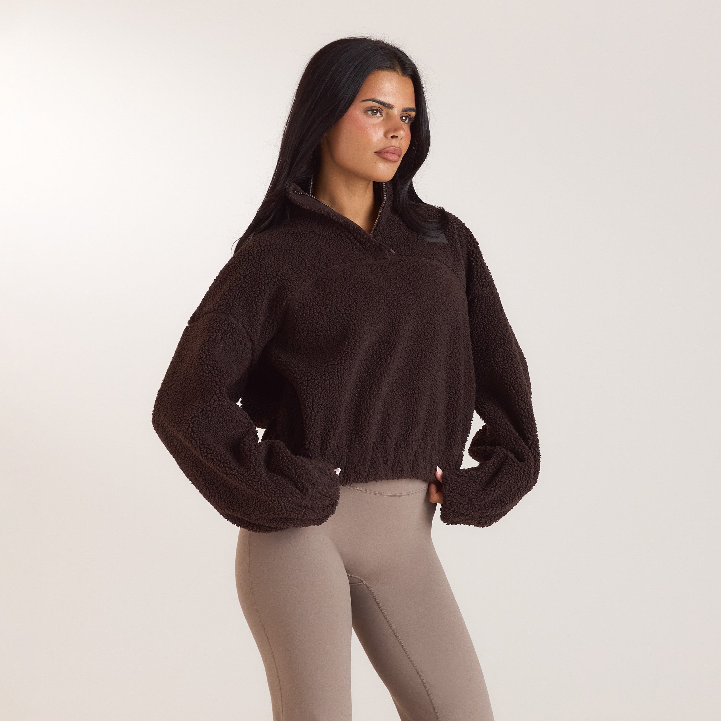 Teddy-Fleece jacka med polo & dragkedja | Teddy-Fleece jacka med polo & dragkedja - Mörk Choklad