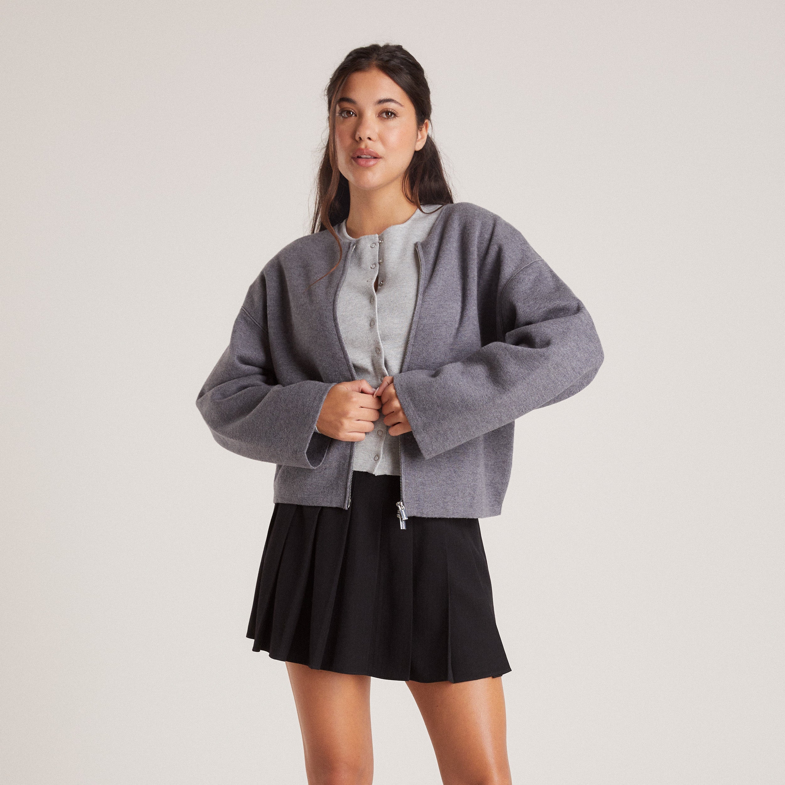 Cardigan med Dragkedja | Zip-Up Cardigan - Charcoal