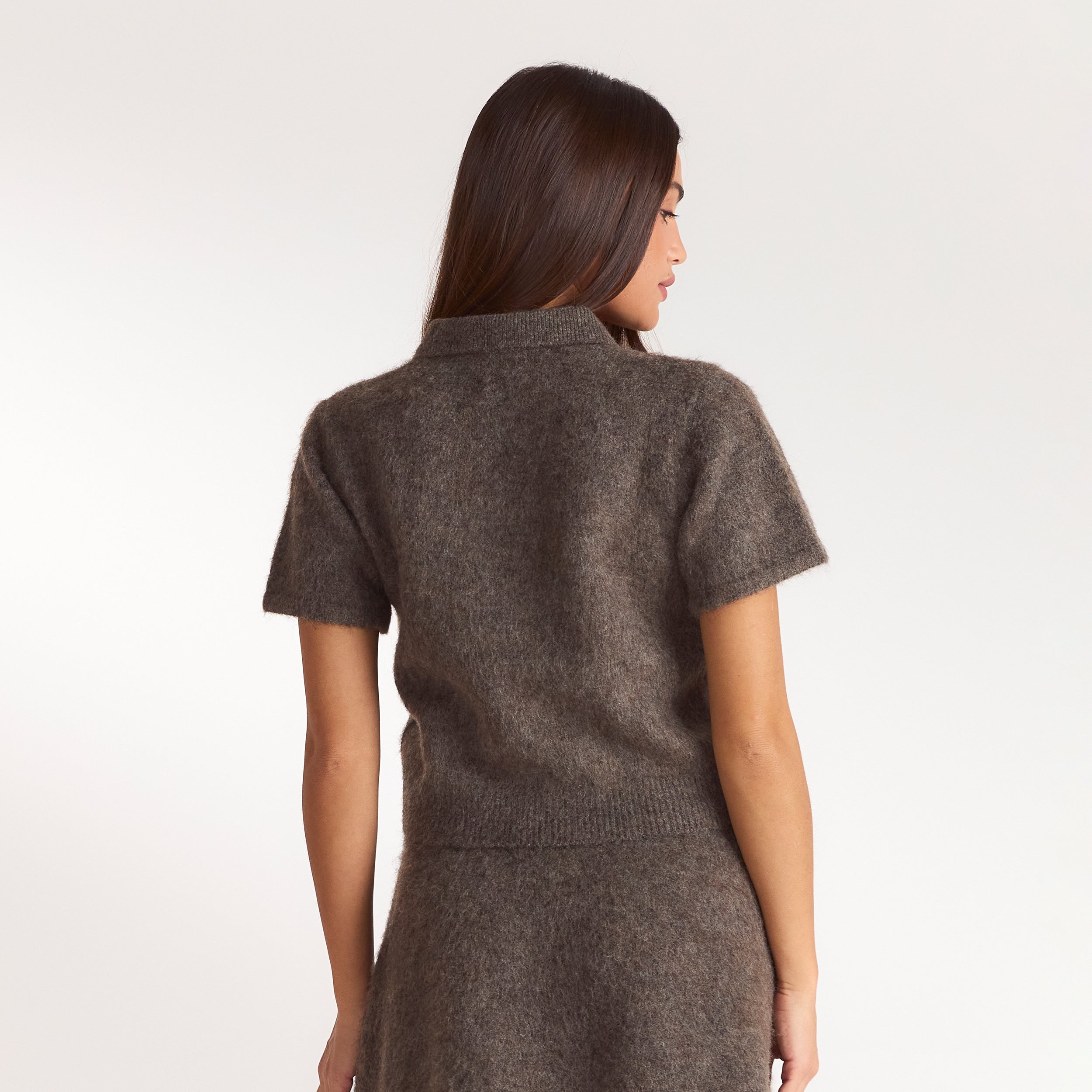 Stickad polo-topp | Stickad polo-topp - Askbrun