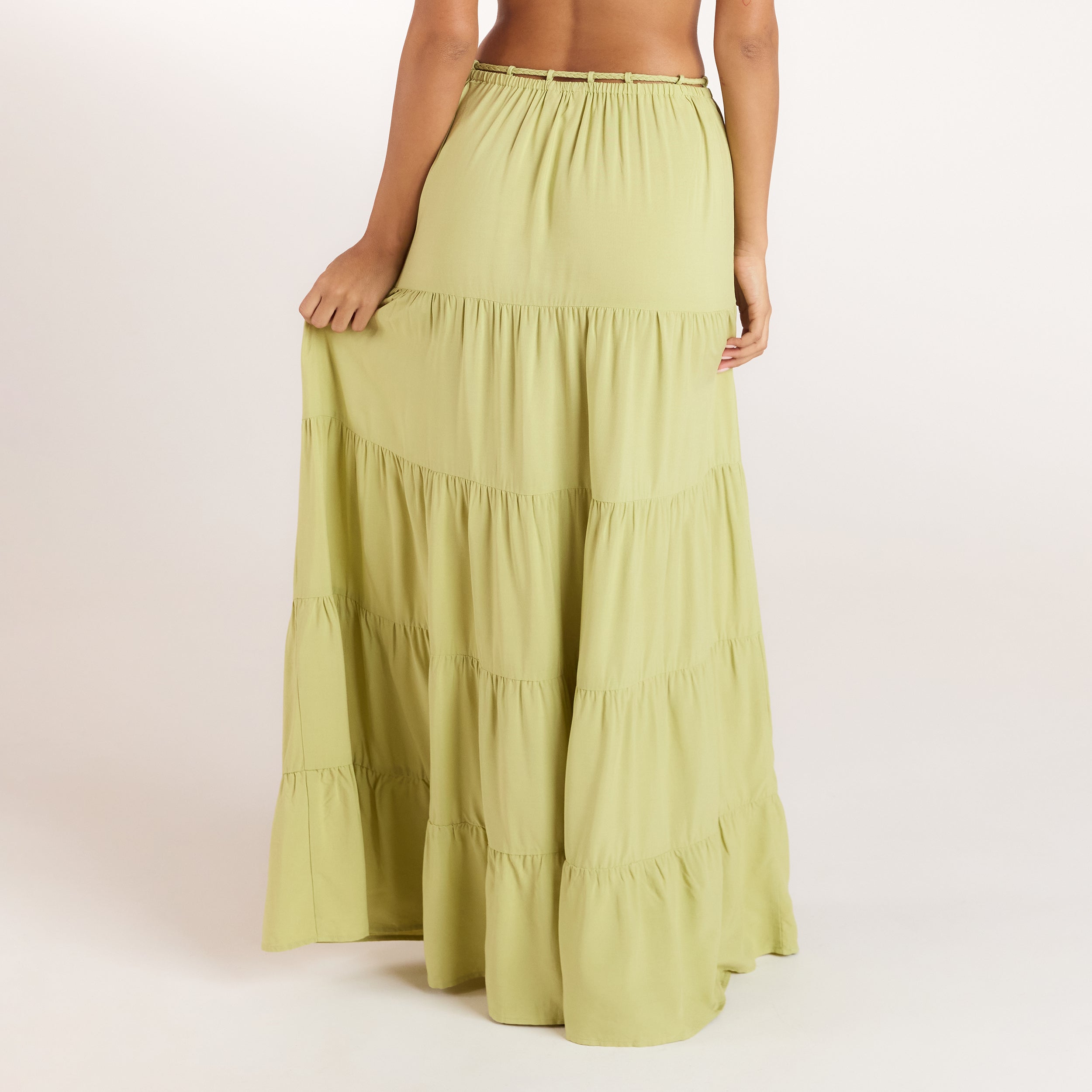 Bralette och Maxikjol Co-ord | Maxikjol Co-ord (Set) - Tvättad Limegrön