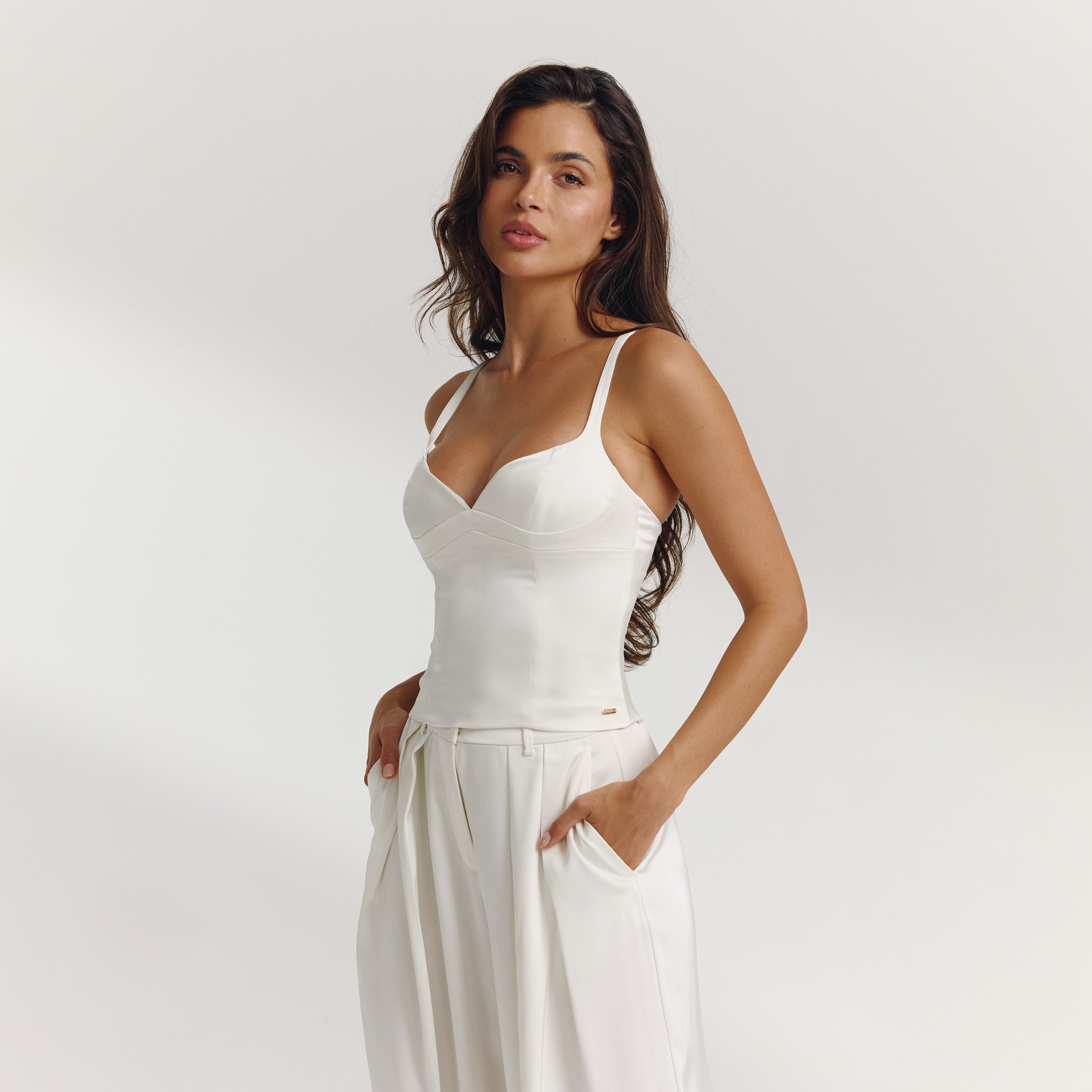 Strukturerad Top i Satin | Strukturerad Top i Satin - Naturvit