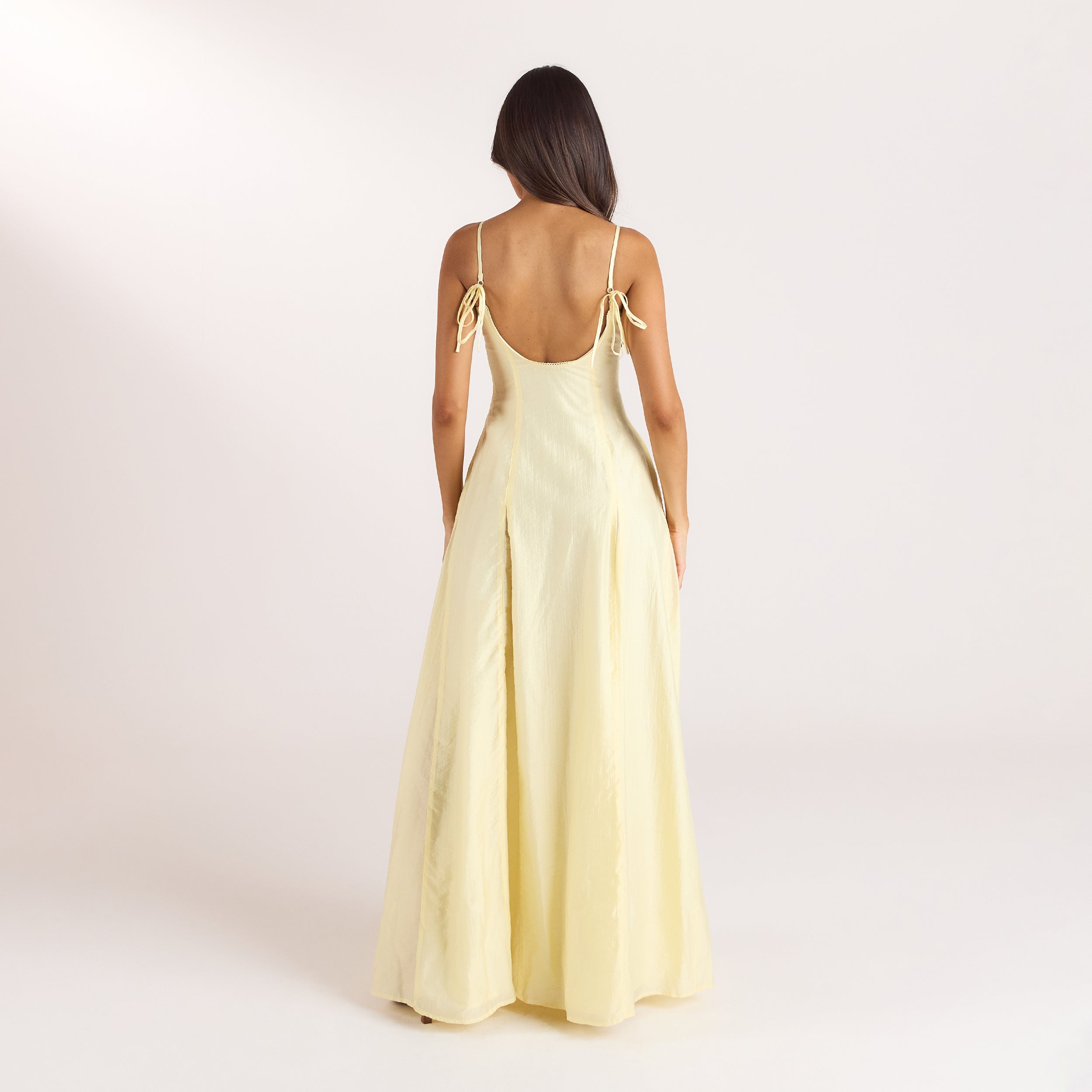 Embroidered Lace-Up Maxiklänning | Embroidered Lace-Up Maxiklänning - Citrongul