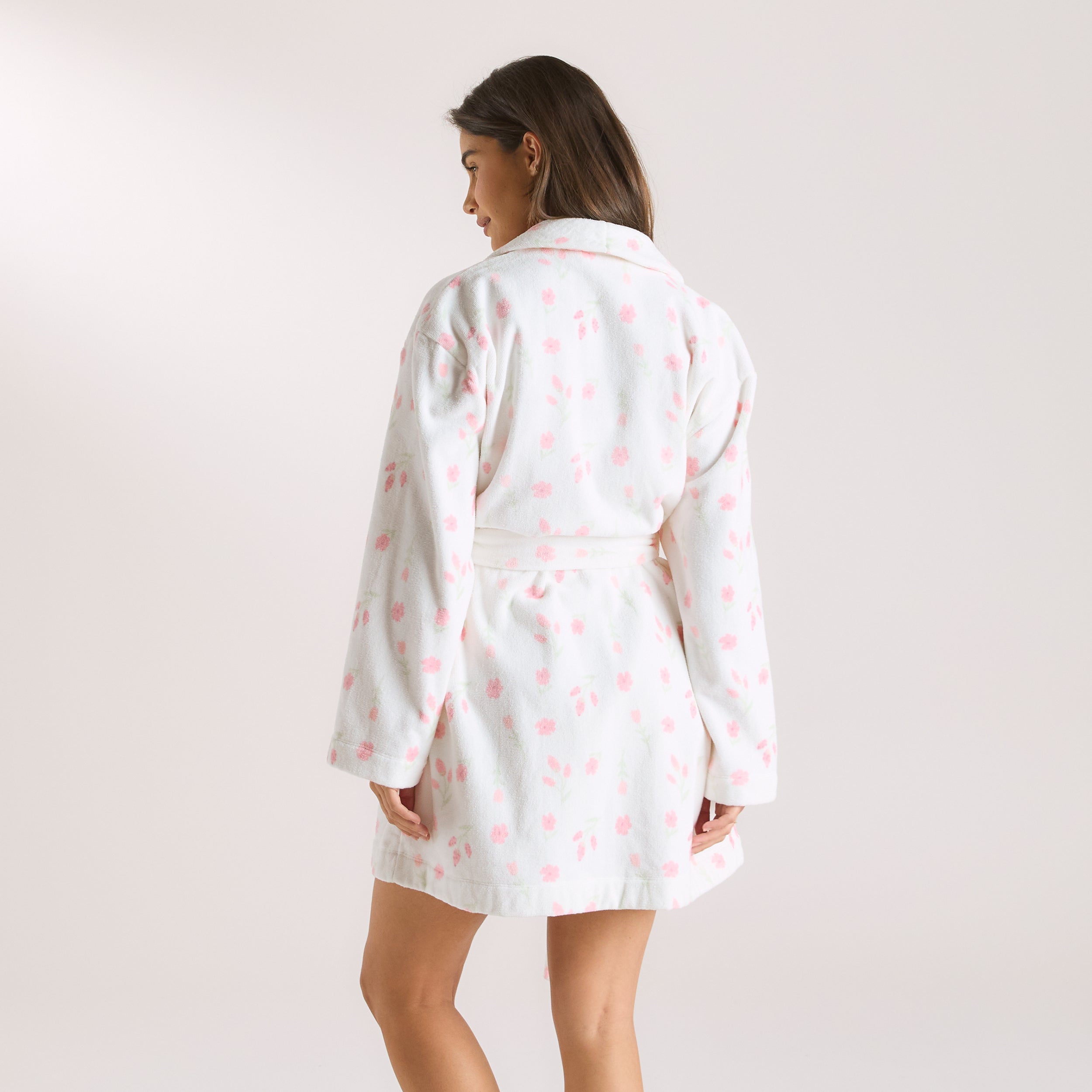 Kort Towelling Morgonrock | Kort Towelling Morgonrock - Blommigt Tryck