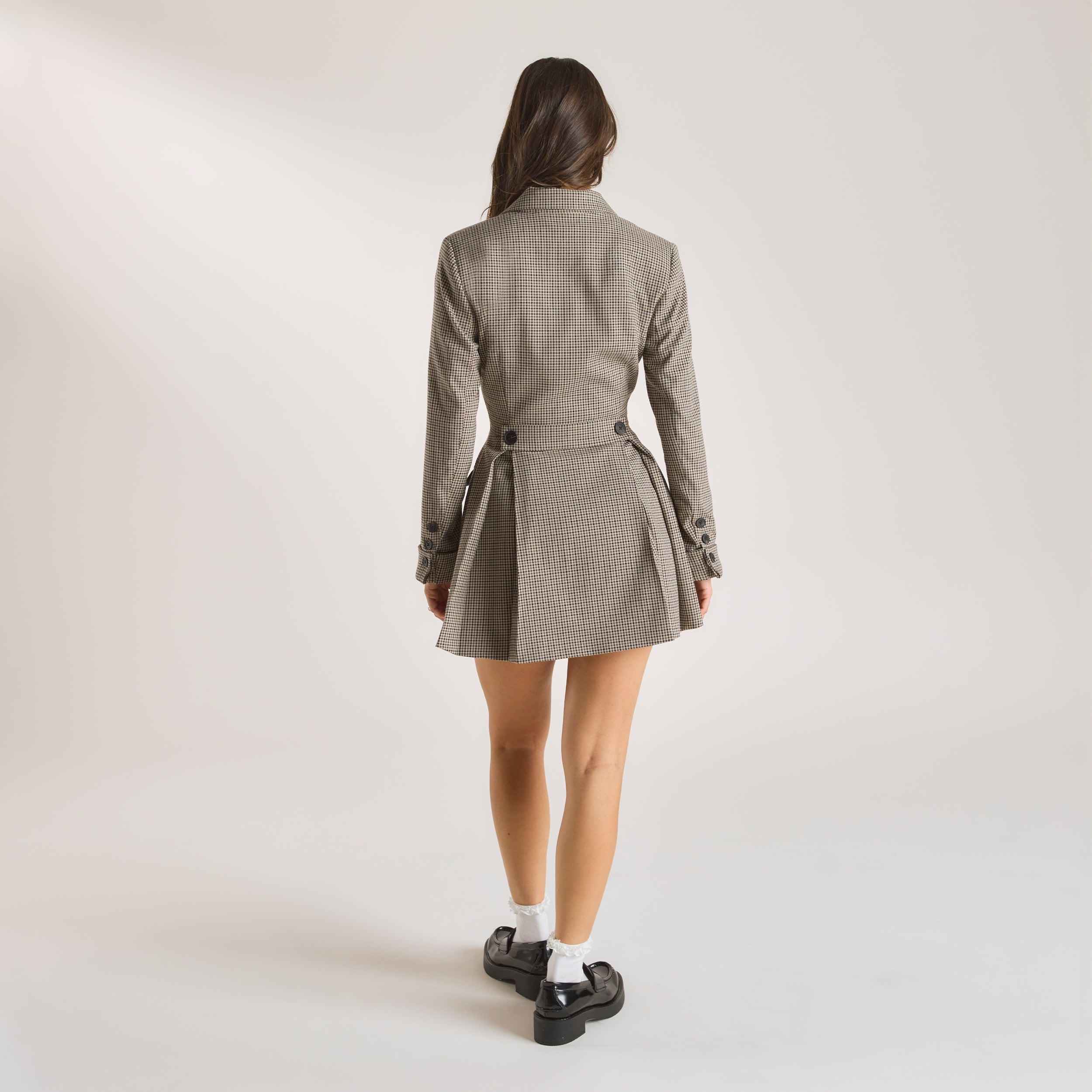 Houndstooth Blazerklänning | Houndstooth Blazerklänning - Brun