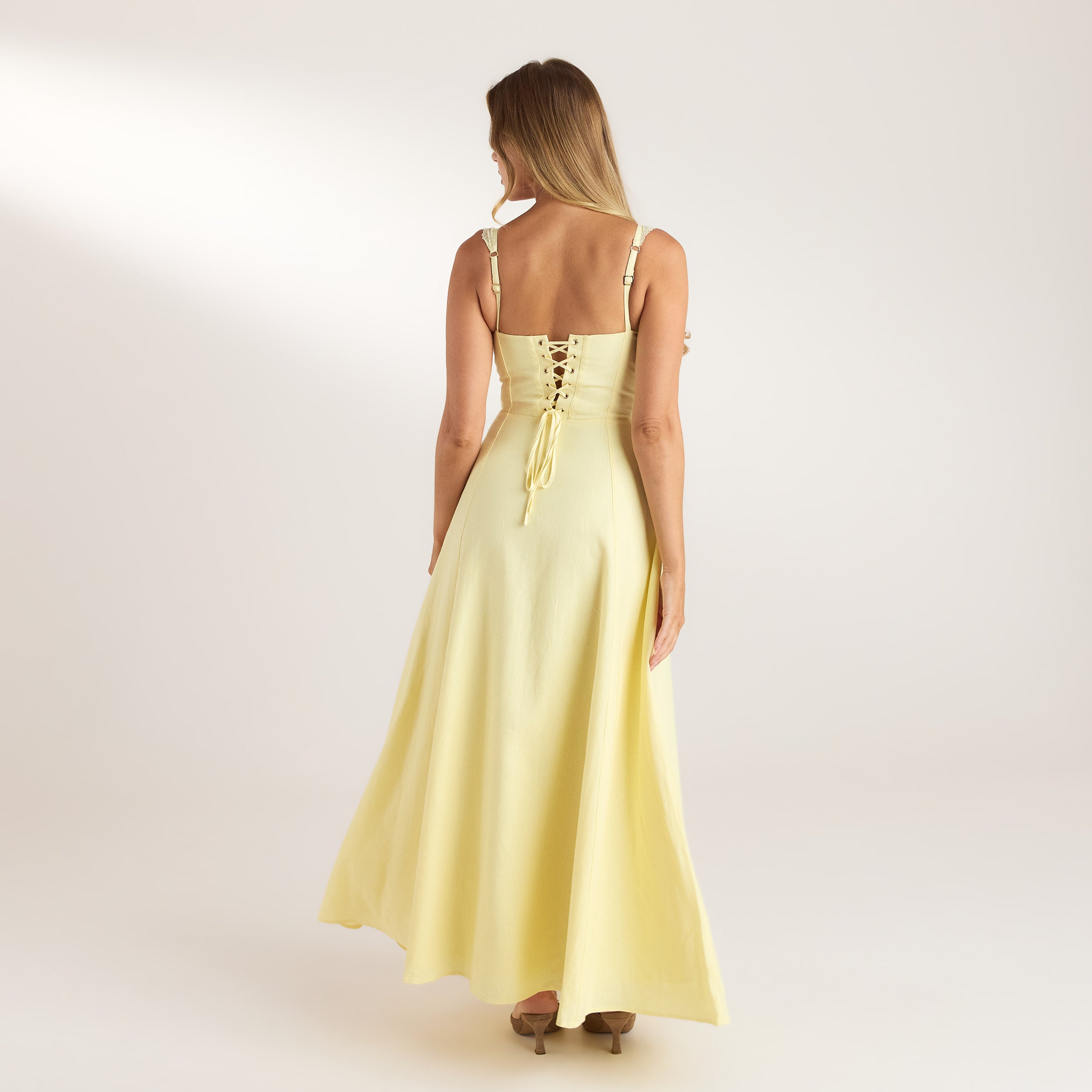 Lace Trim Maxiklänning | Lace Trim Maxiklänning - Citrongul