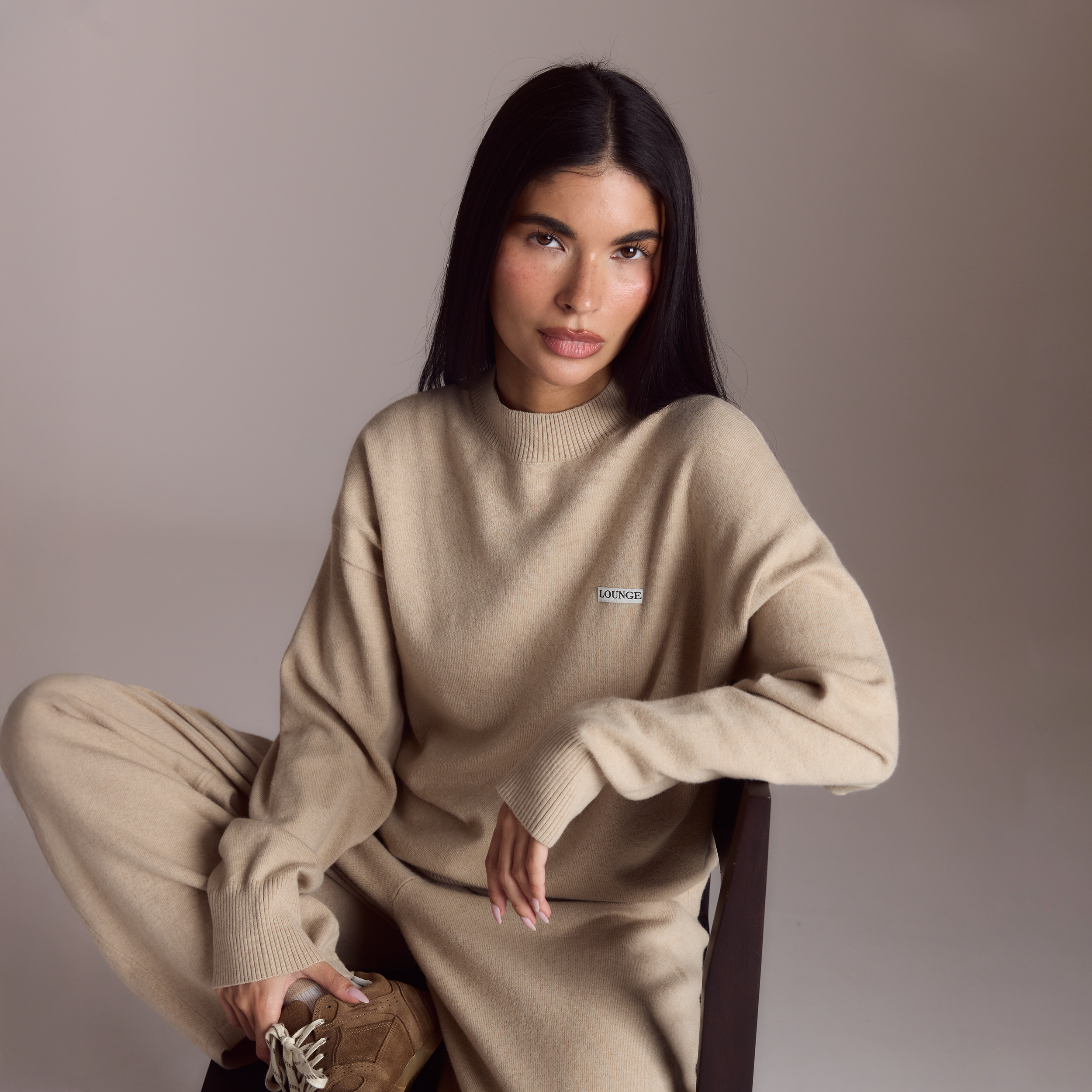 Stickad tröja med rund hals | Stickad tröja med rund hals - Havrefärgad Marl