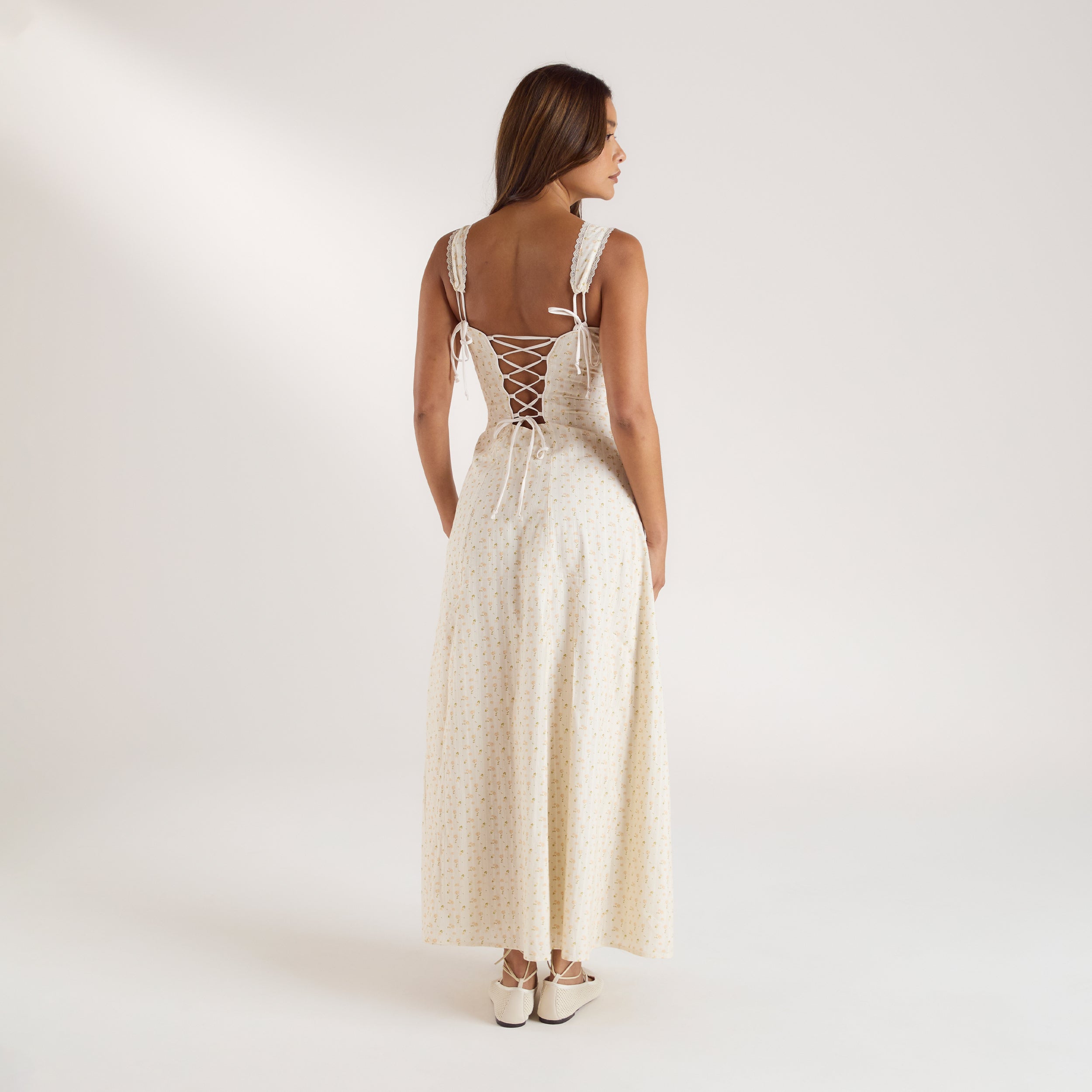 Maxi-jurk met Korsetrug | Maxi-jurk met Korsetrug - Blommig Persika