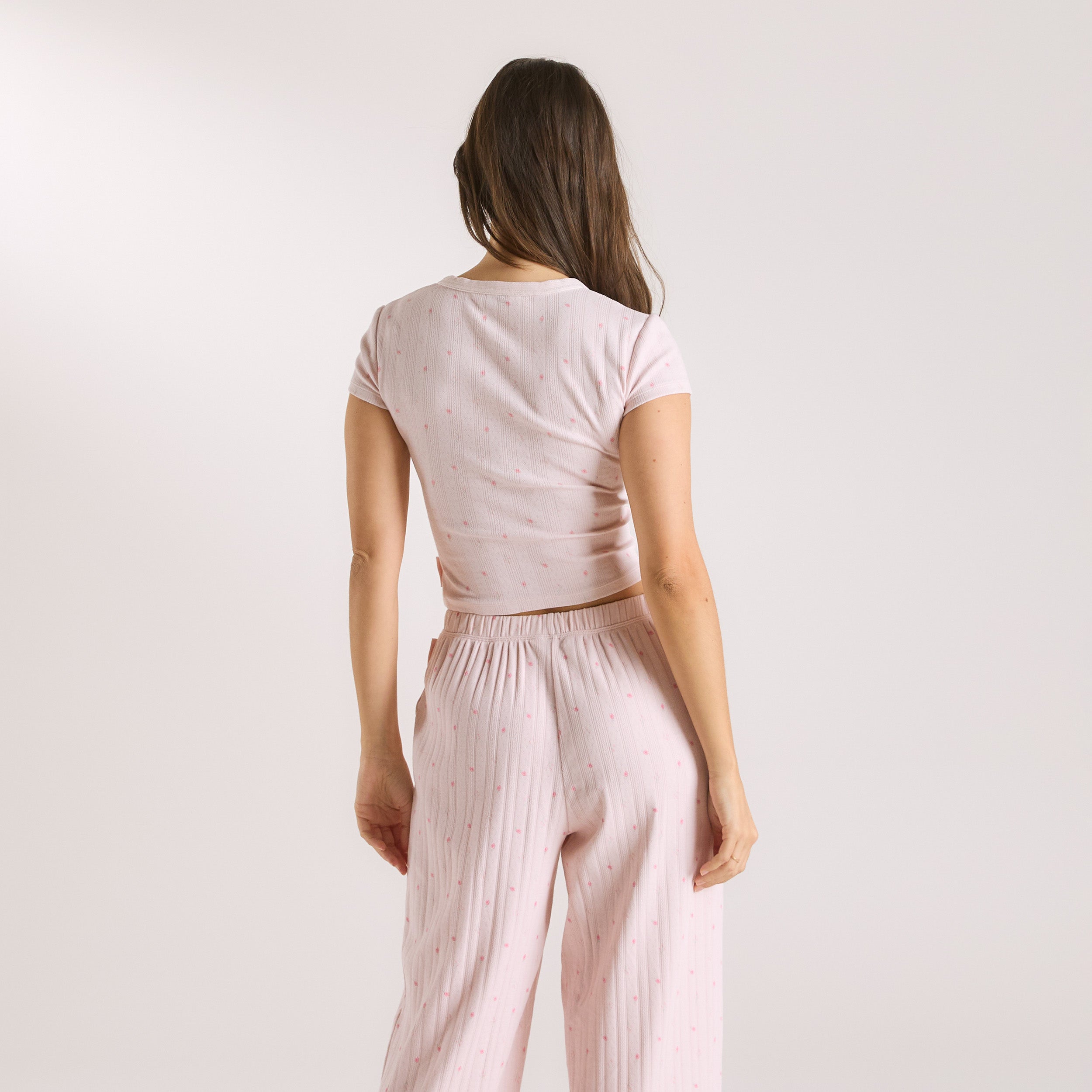 Pointelle Pyjamatopp | Pointelle Pyjamatopp - Blommig Rosa