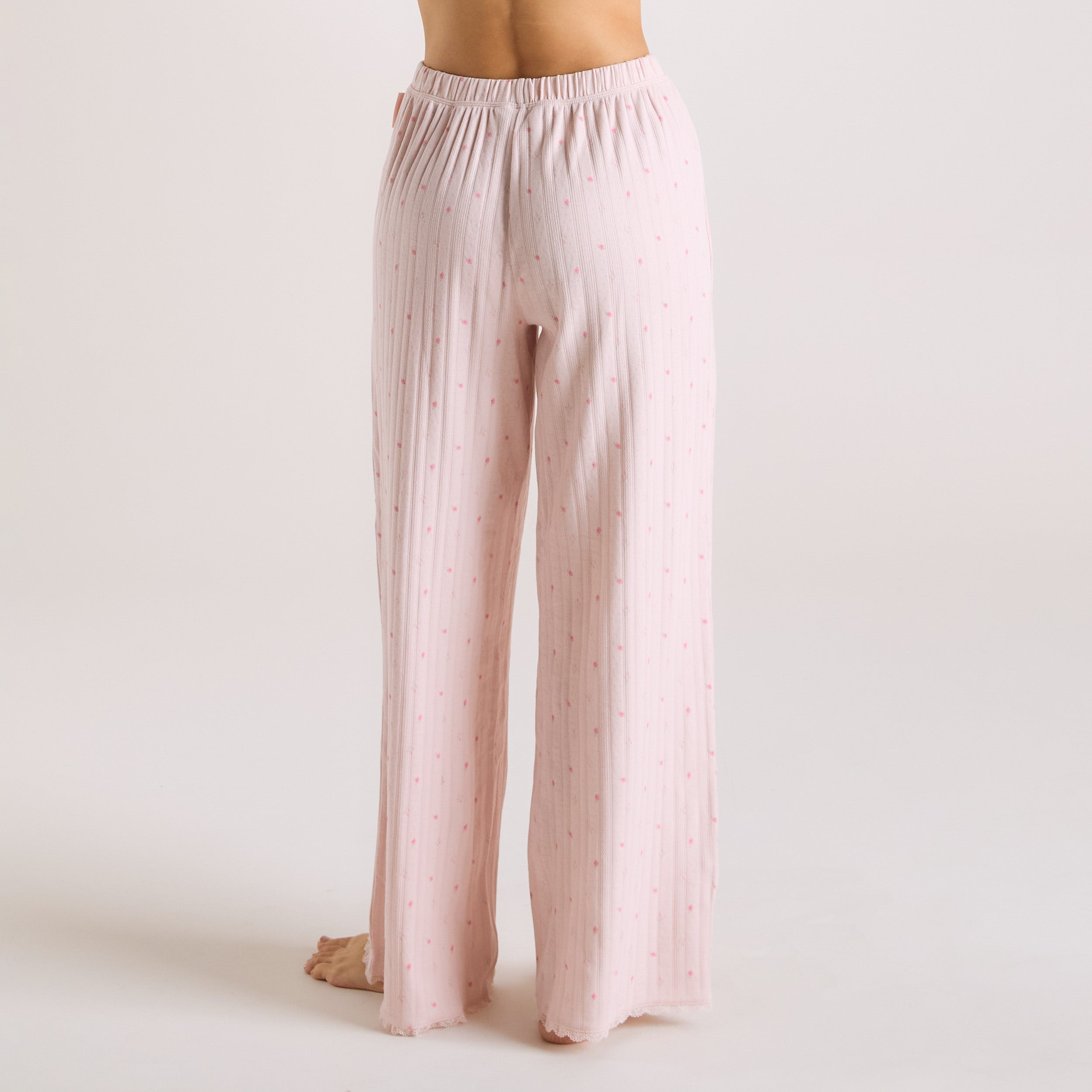 Pointelle Pyjamabyxor | Pointelle Pyjamabyxor - Blommig Rosa