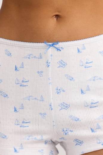 Pointelle Pyjamashorts - Blå Båttryck alternate
