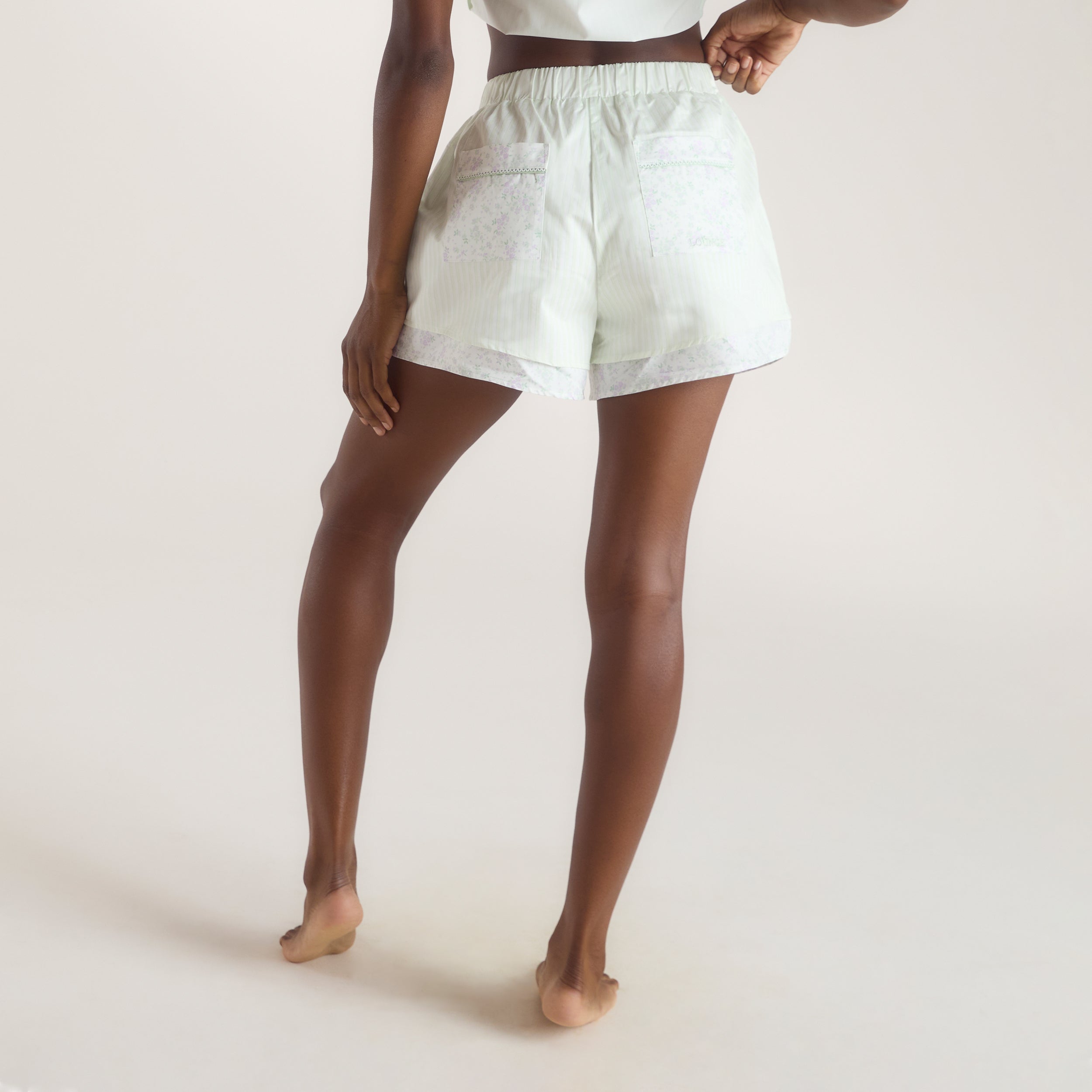 Bloom & Stripe Pyjama Shorts - Salviagrön alternate