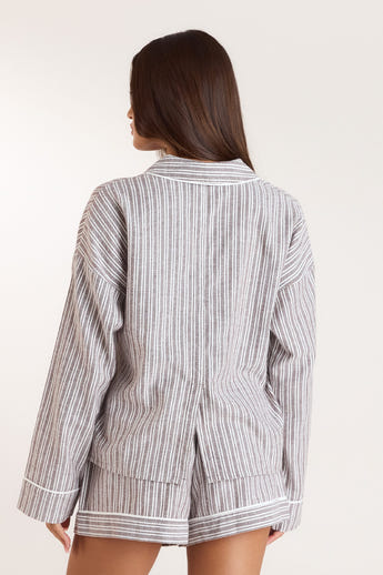 Stripe Pyjamasskjorta - Choklad alternate