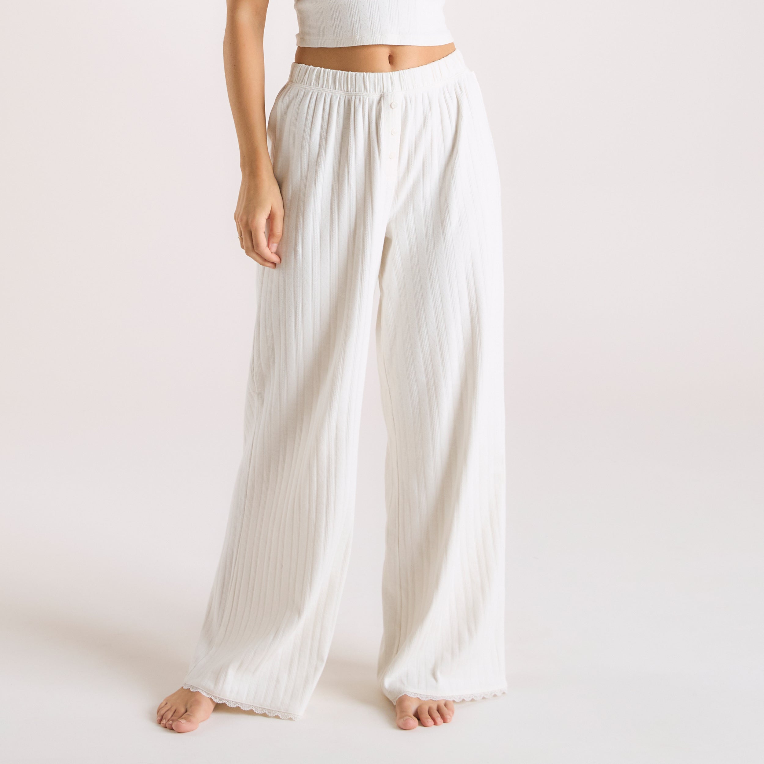 Pointelle Pyjamabyxor | Pointelle Pyjamabyxor - Krämfärgad