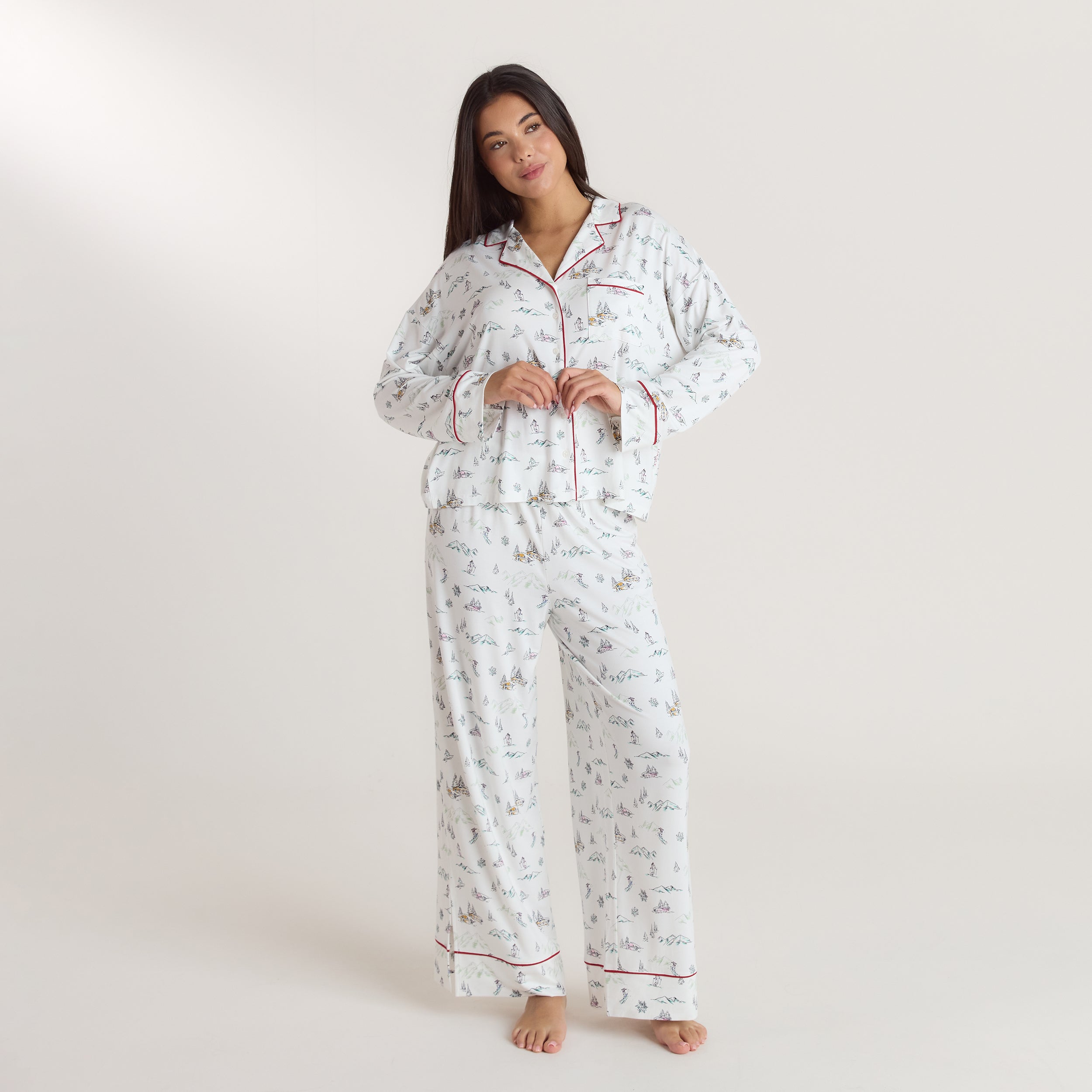 Alpine Dreams Pyjamaskjorta | Alpine Dreams Pyjamaskjorta - Skidtryck