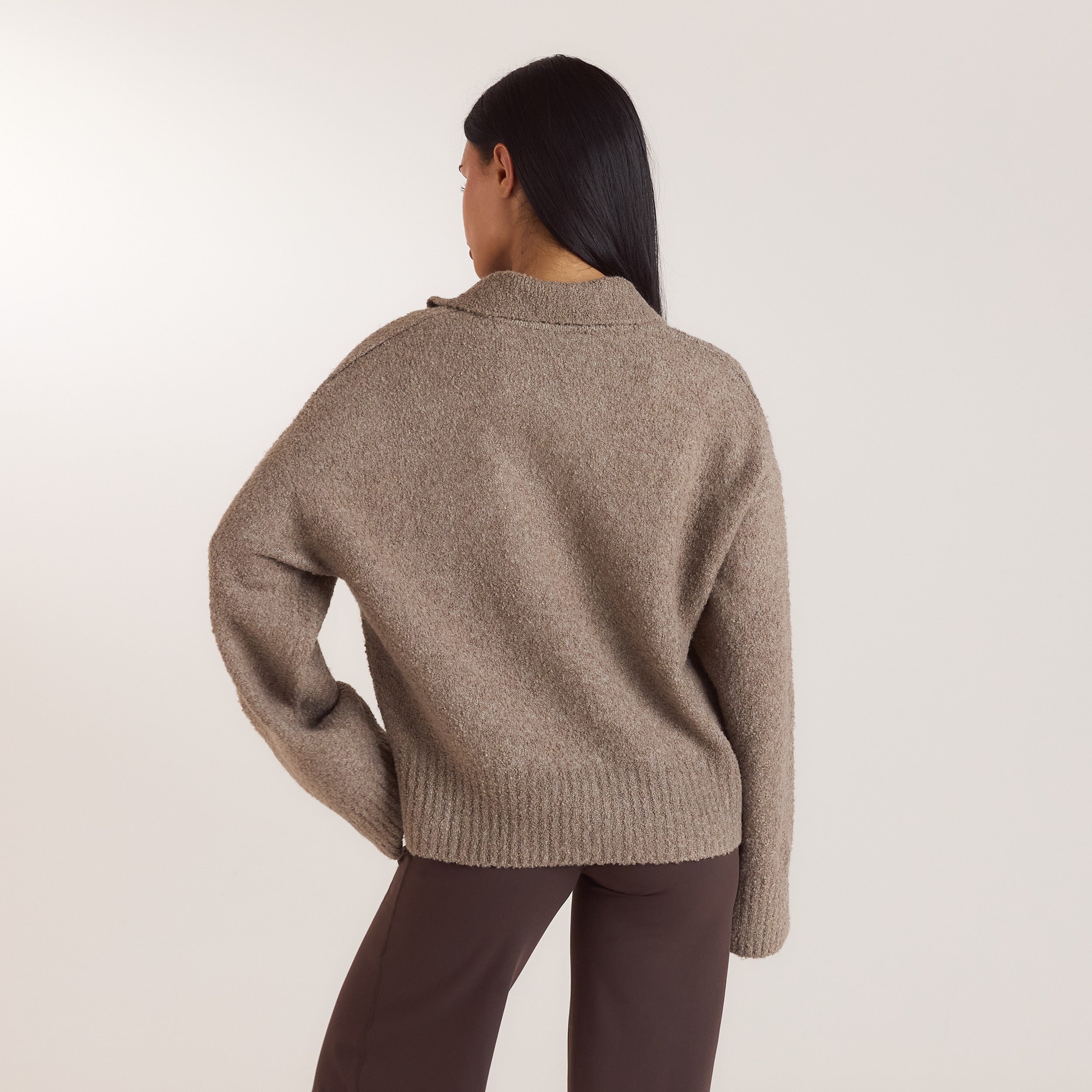 Stickad bouclé-polotröja | Stickad bouclé-polotröja - Mullvadsgrå