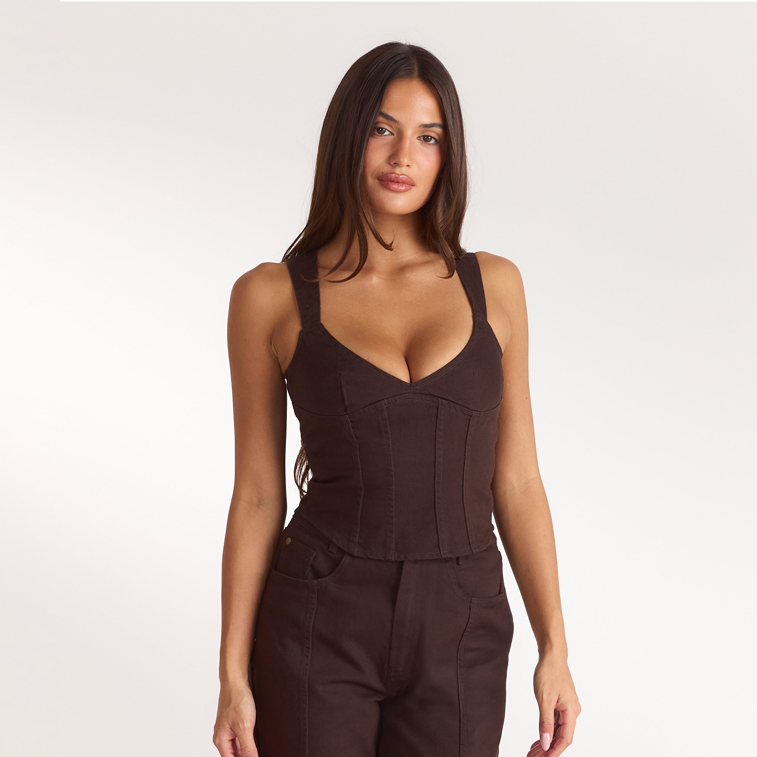 Korsett-topp i denim | Korsett-topp i denim - Choklad