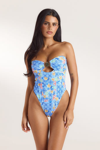 Mosaic Bandeau Baddräkt - Blå Print