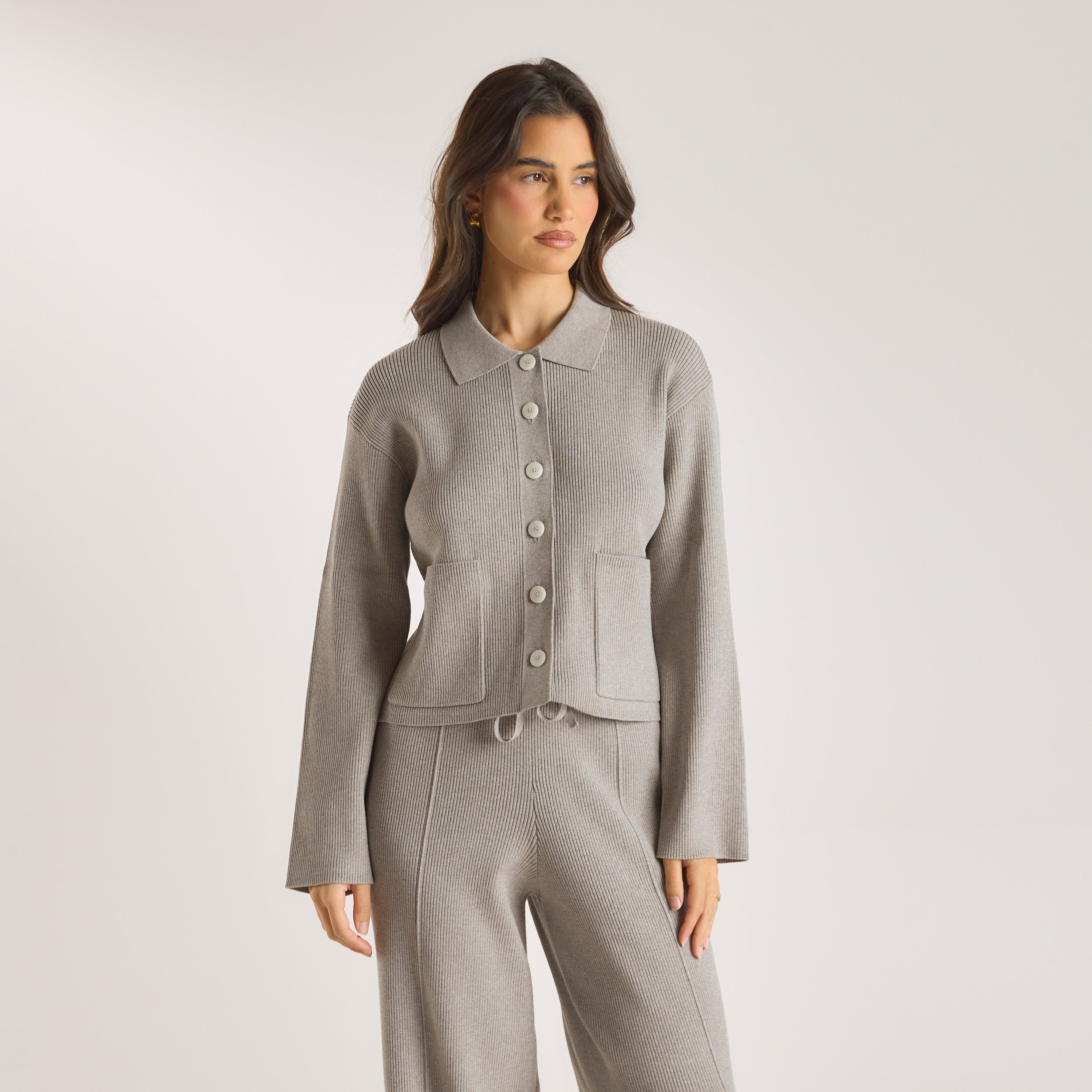 Stickad Oversized Skjorta | Stickad Oversized Skjorta - Warm Grå