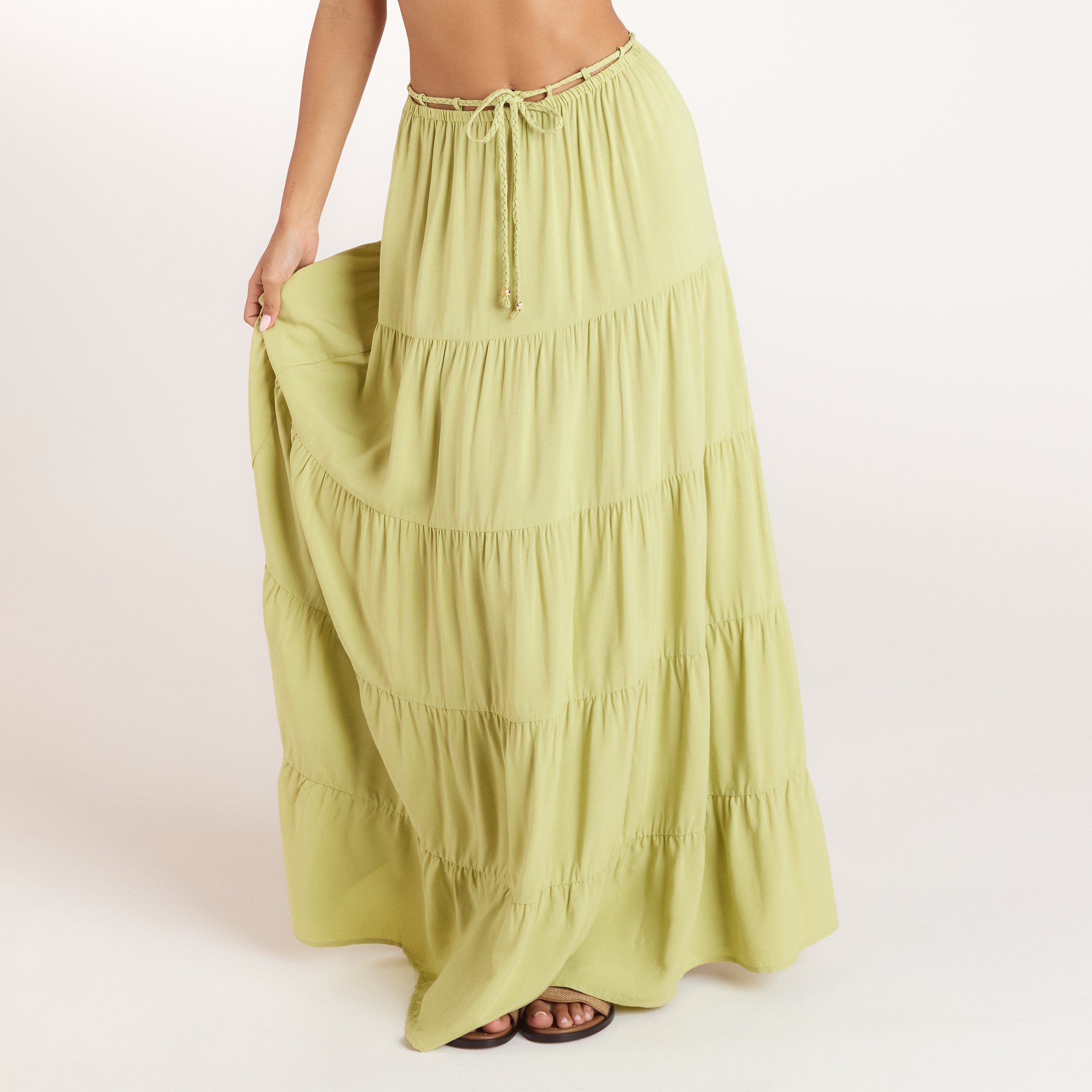 Bralette och Maxikjol Co-ord | Maxikjol Co-ord (Set) - Tvättad Limegrön